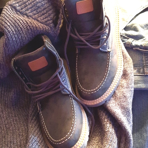 Soft leather gray boots. Men size 8.5 - 9. Casual street hiking biker unisex New - Picture 8 of 10